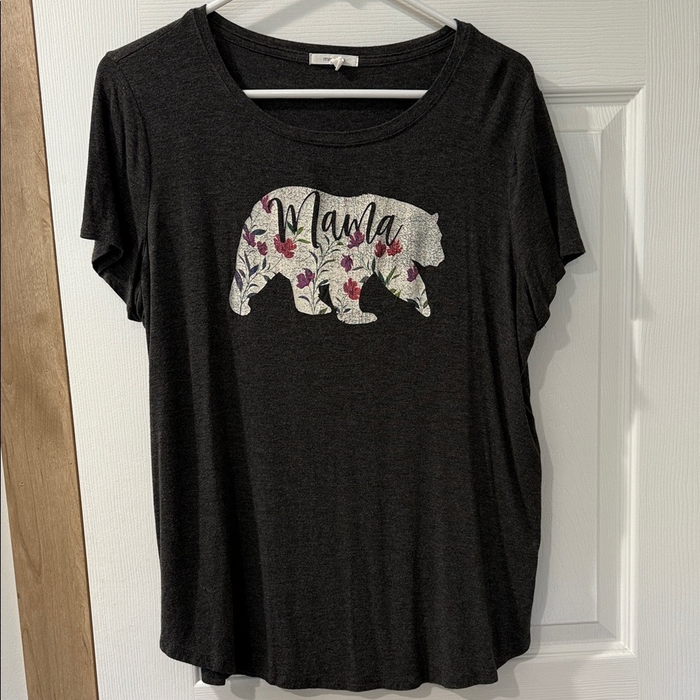 Maurices Charcoal Mama Bear Tee with Floral Design